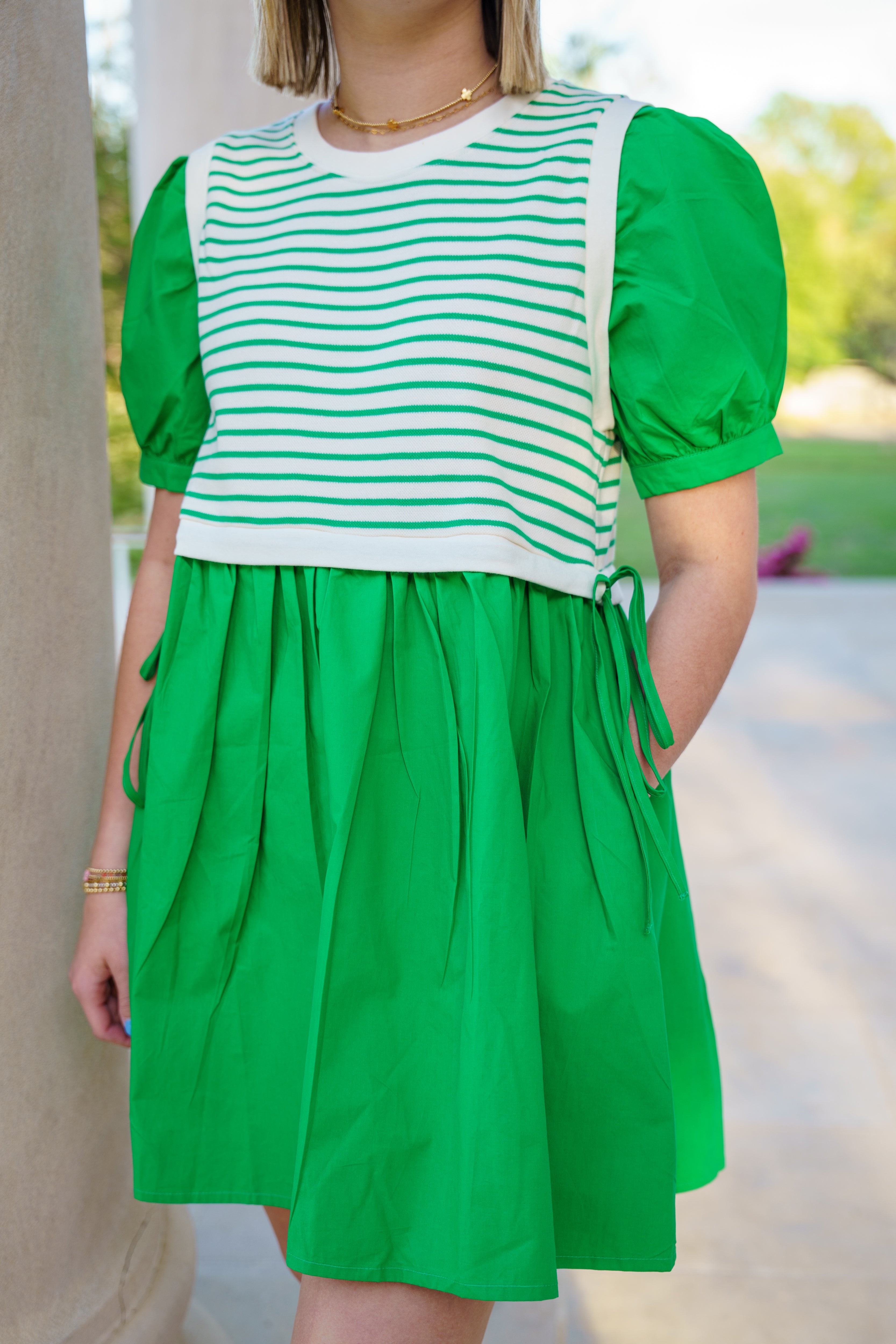 green stripe dress Striped Mini Length:LONG Cinderella Divine CD0154 Dress patchwork Dress Fitted at the waist