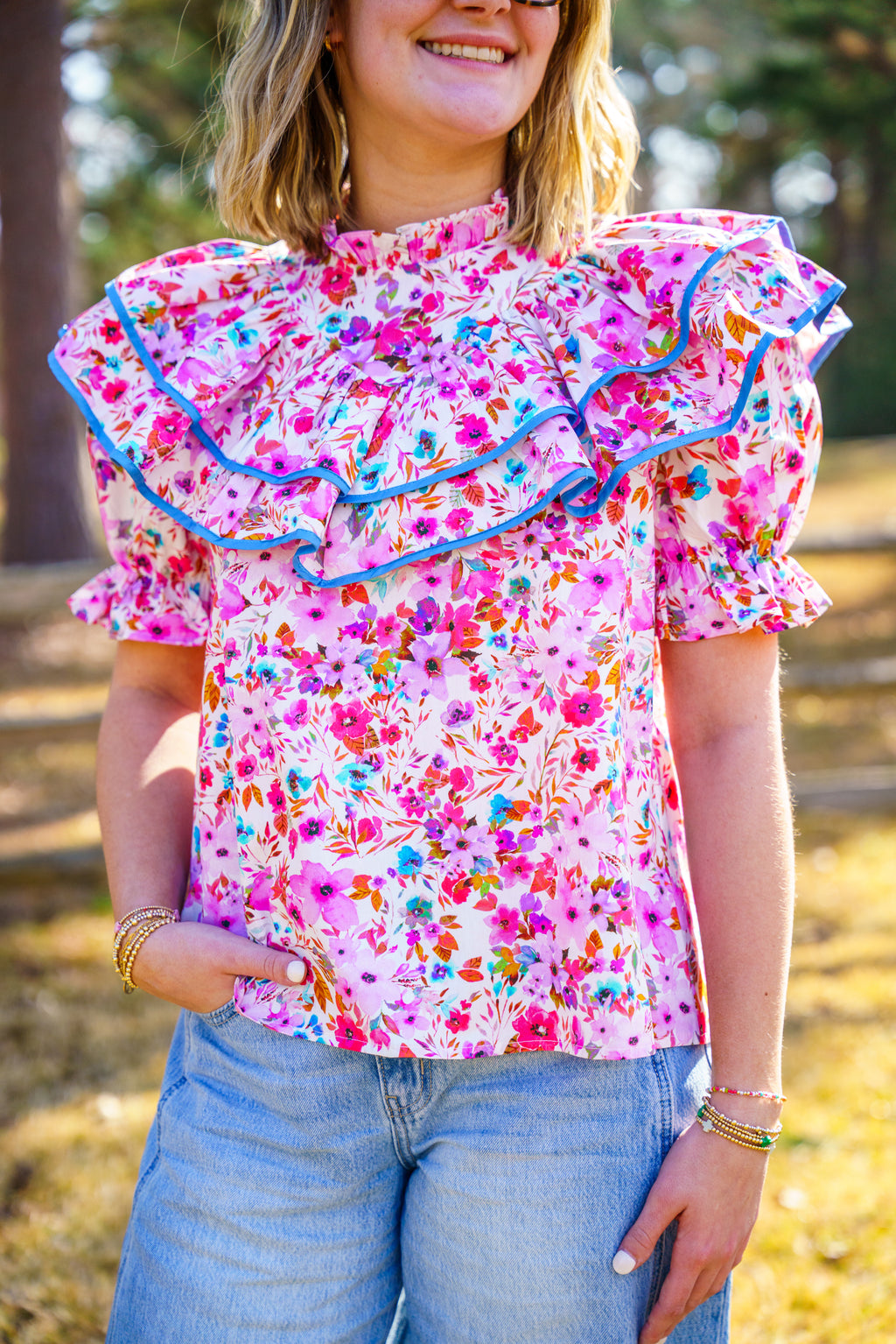 Double Ruffle Blouse Wildflower Print