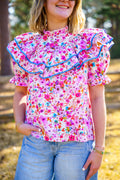 Double Ruffle Blouse Wildflower Print