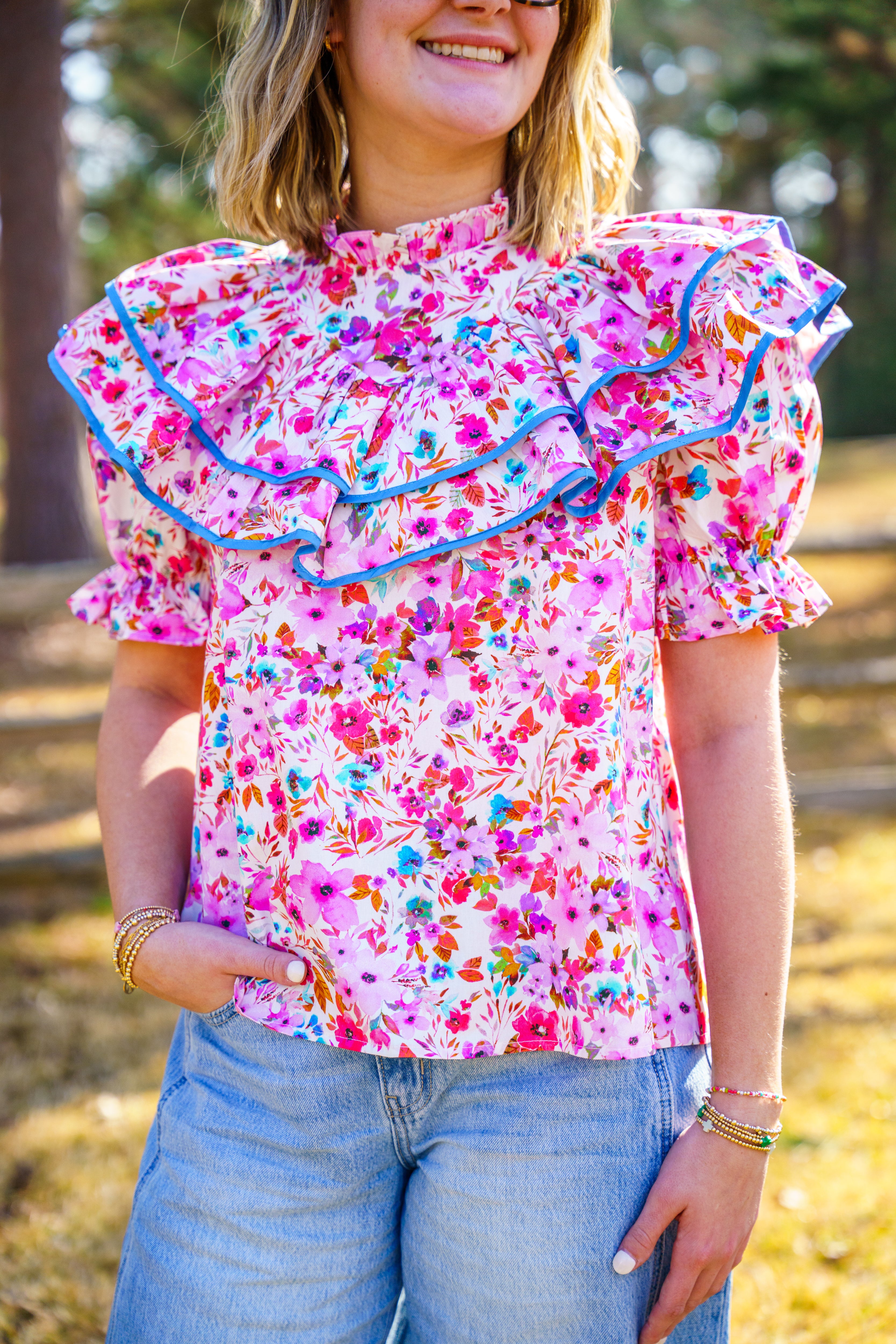 Double Ruffle Blouse Wildflower Print