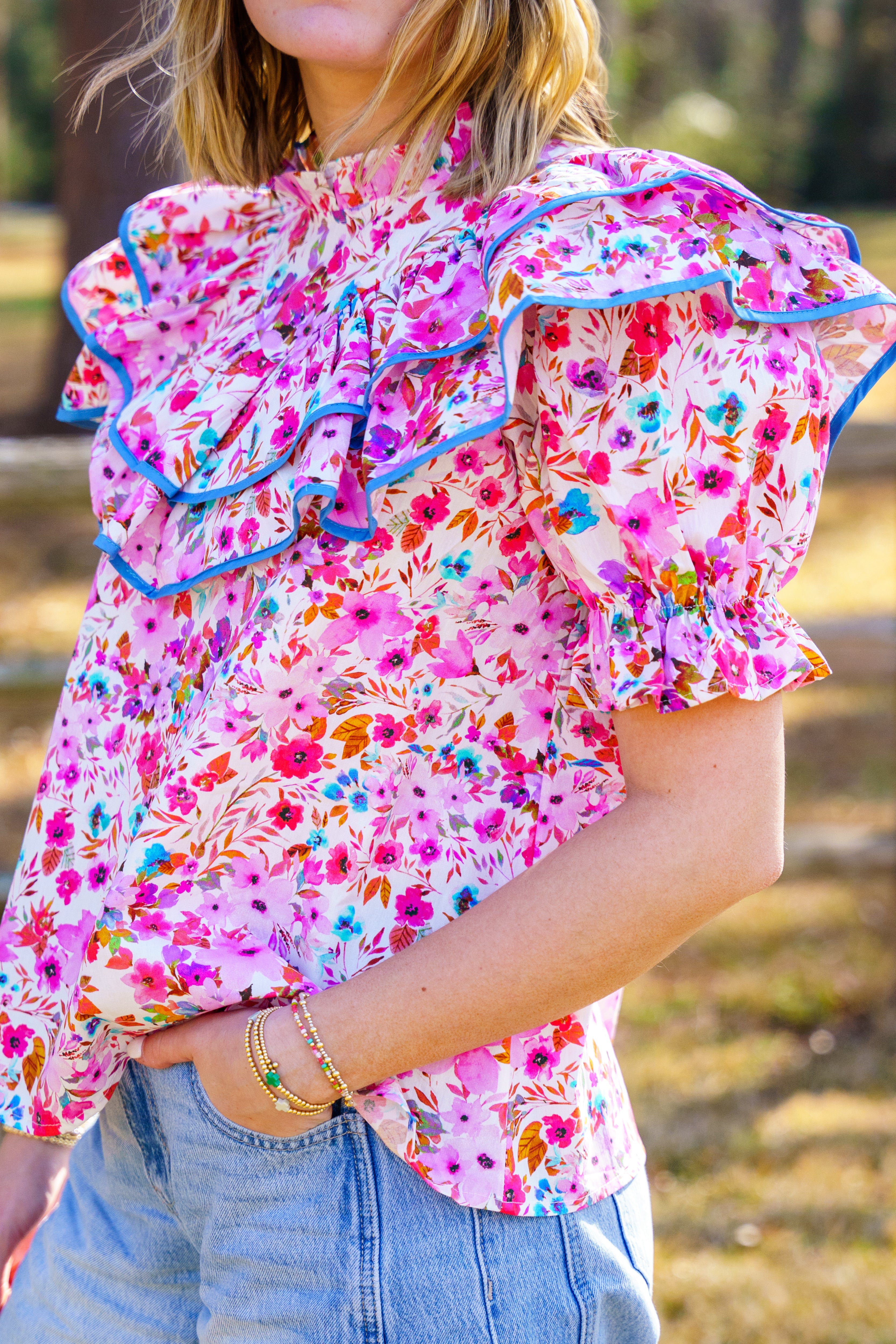 Double Ruffle Blouse Wildflower Print