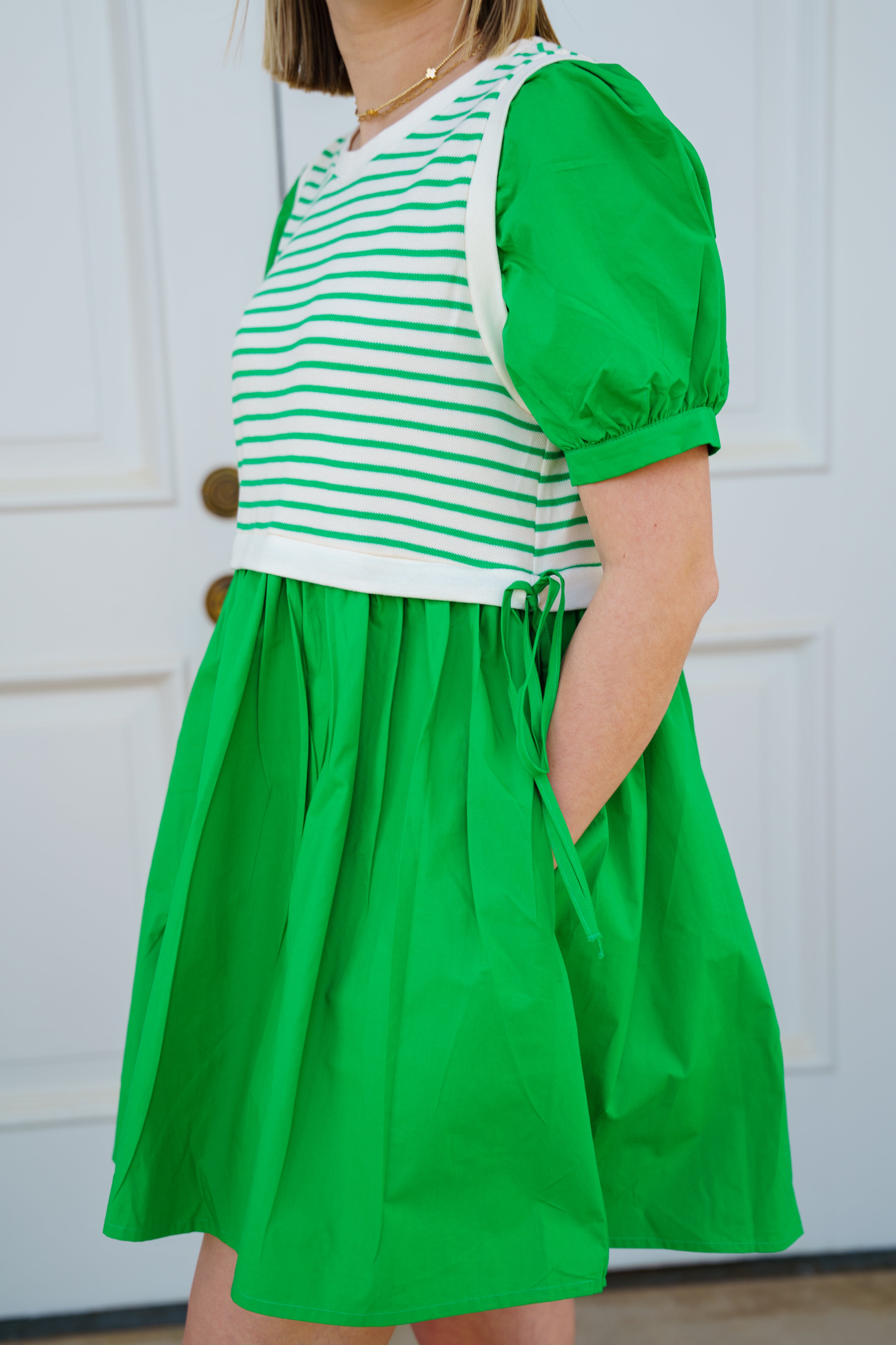 Green Striped Mini Dress