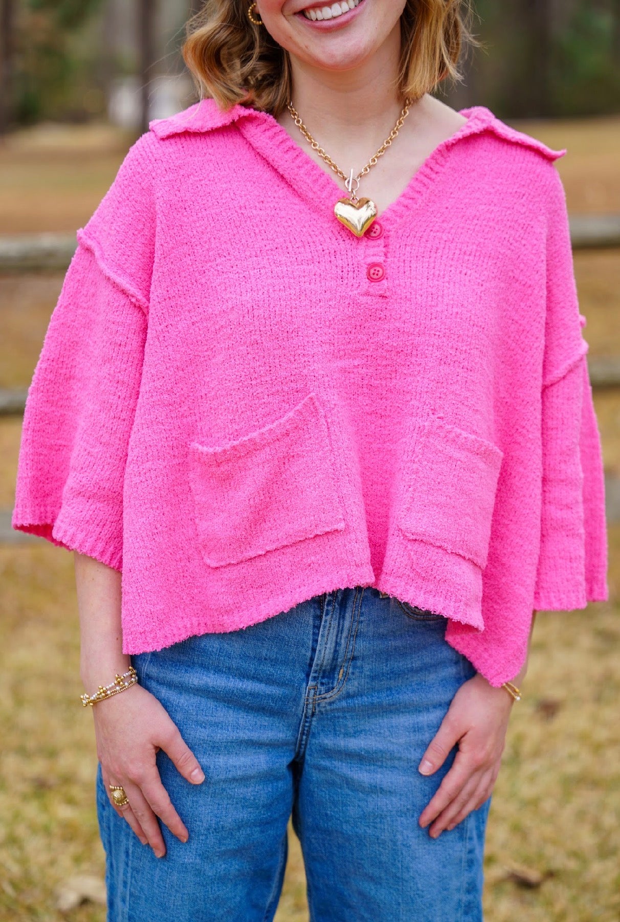 Textured Sweater Knit V-Neck Top