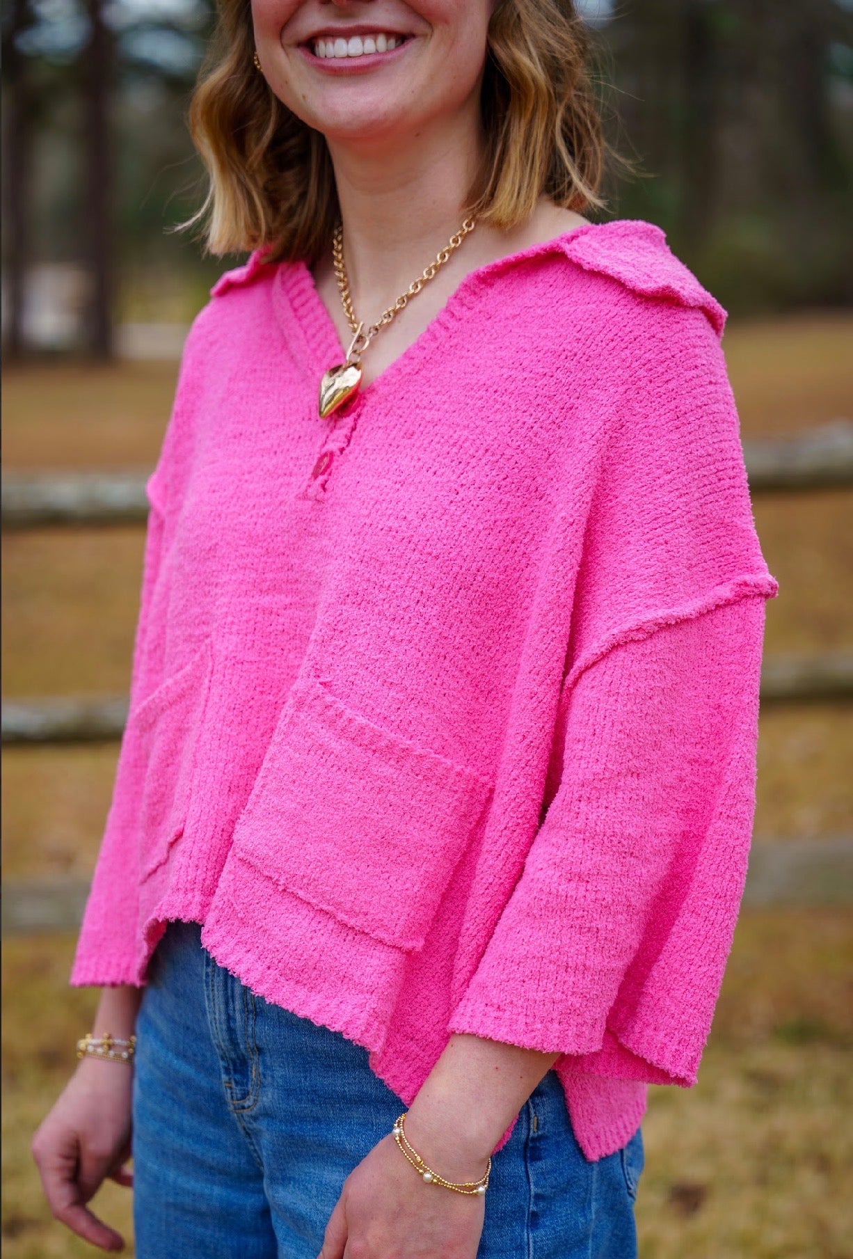 Textured Sweater Knit V-Neck Top